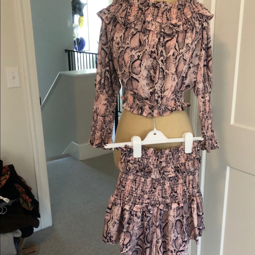 Elliatt Snake Print Ruffle Top and Skirt Set